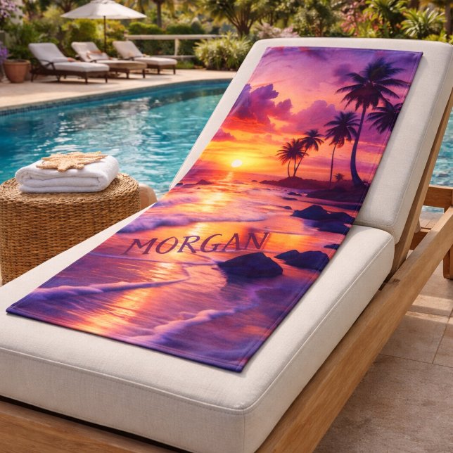 Customized Tropical Sunset Beach – Dreamy Coastal Bath Towel Set (Creator Uploaded)