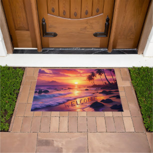Customized Tropical Sunset Beach – Dreamy Coastal Doormat