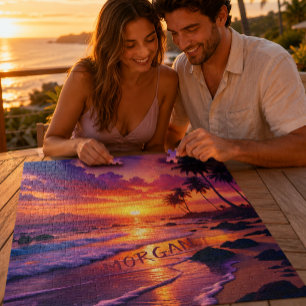 Customized Tropical Sunset Beach – Dreamy Coastal Jigsaw Puzzle