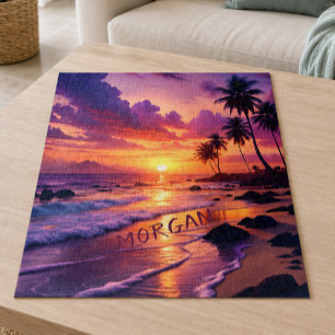 Customized Tropical Sunset Beach – Dreamy Coastal Jigsaw Puzzle