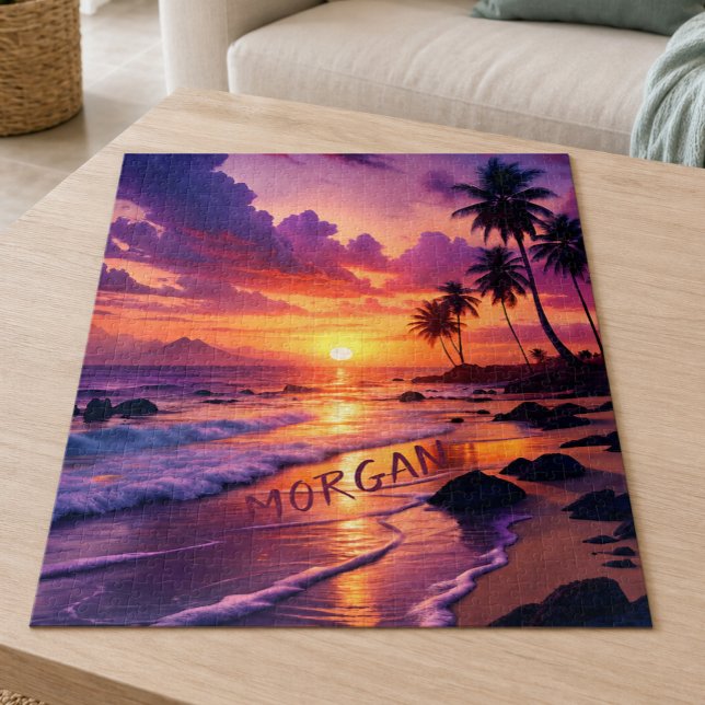 Customized Tropical Sunset Beach – Dreamy Coastal Jigsaw Puzzle (Creator Uploaded)