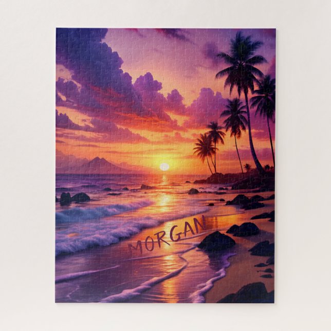 Customized Tropical Sunset Beach – Dreamy Coastal Jigsaw Puzzle (Vertical)