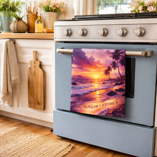 Customized Tropical Sunset Beach – Dreamy Coastal Kitchen Towel