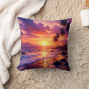 Customized Tropical Sunset Beach – Dreamy Coastal Throw Pillow
