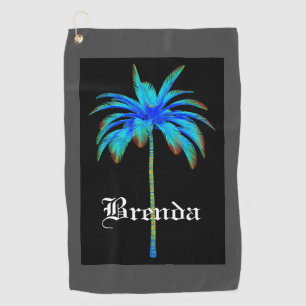 Customized Tropical Turquoise Palm Tree Golf Towel