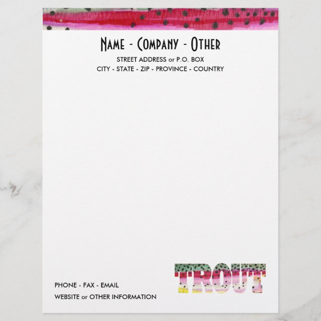 Customized Trout Fishing Letterhead (Front)