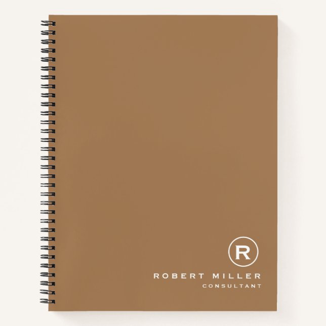 Customized Tuscan Brown & White Monogram Initial  Notebook (Front)