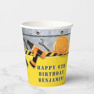 Customized Under Construction Birthday Paper Cups