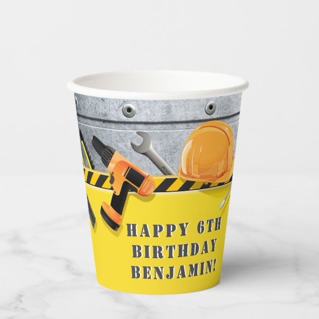 Customized Under Construction Birthday Paper Cups (Front)