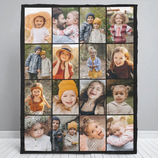 Customized Unique Colour 16 Photo Collage Modern  Fleece Blanket (Creator Uploaded)
