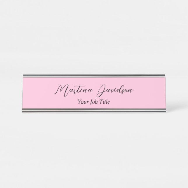Customized Unique Pink Creative Handwriting Desk Name Plate (Front)