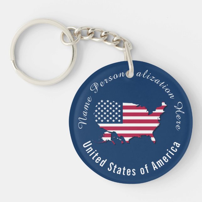 Customized United States of America Flag Map Blue Keychain (Front)