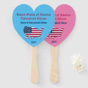 Customized USA Flag Map American Citizen Pink Blue Hand Fan