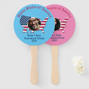 Customized USA Flag Map American Citizens 2 Photo Hand Fan