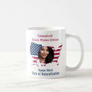 Customized USA Flag Map Naturalized Citizen Photo Coffee Mug