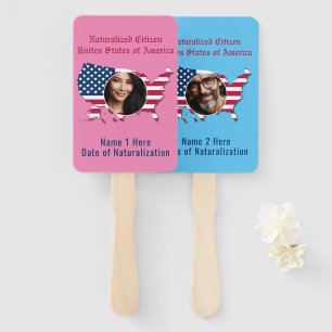 Customized USA Naturalized Citizen His Hers Photo Hand Fan