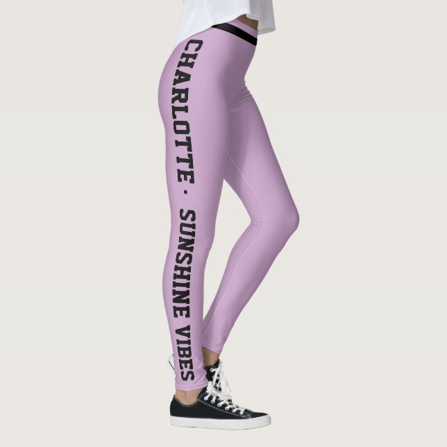 Customized Vacation Classy Lavender Black Striped Leggings (Right)