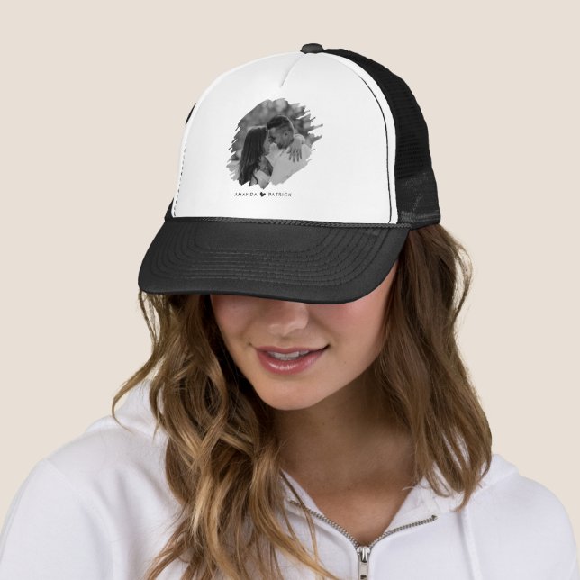 Customized Valentines Day Modern Photo Couple Trucker Hat (In Situ)