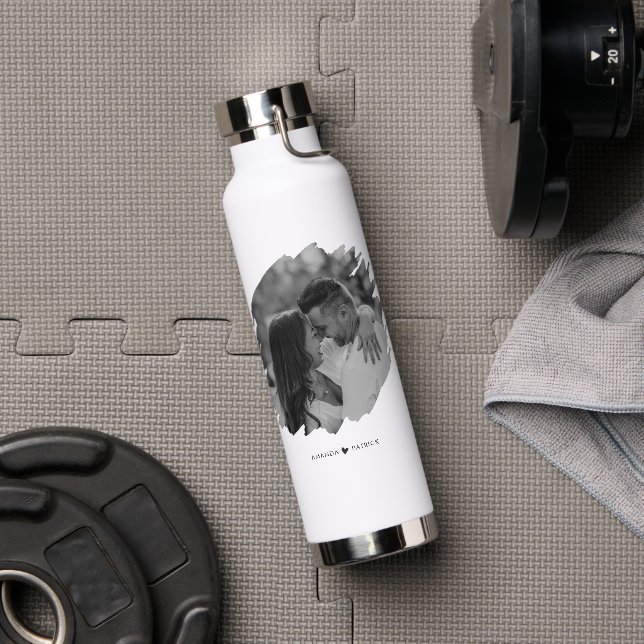Customized Valentines Day Modern Photo Couple Water Bottle (Gym)