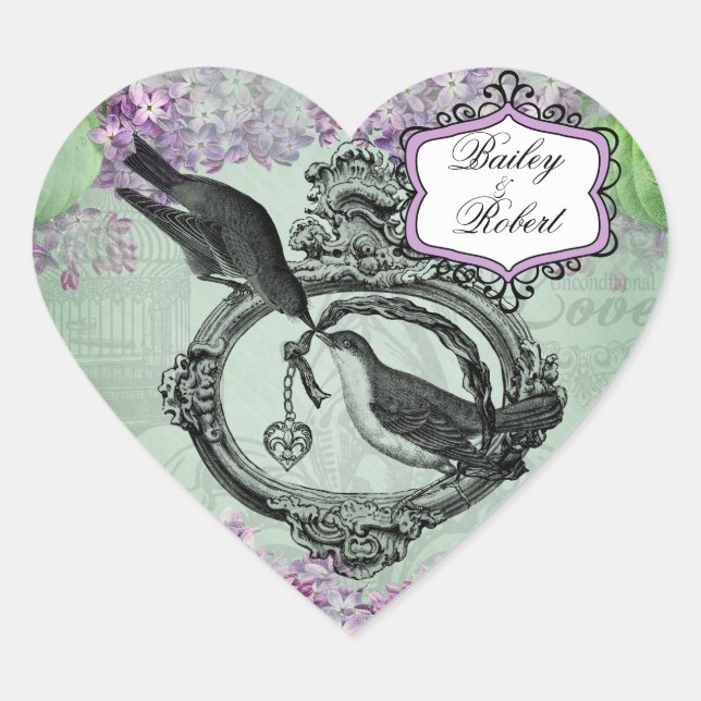 Customized Vintage Lilacs Locket Heart Stickers (Front)