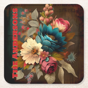 CUSTOMIZED VINTAGE VICTORIAN SCRAP FLORAL SQUARE PAPER COASTER