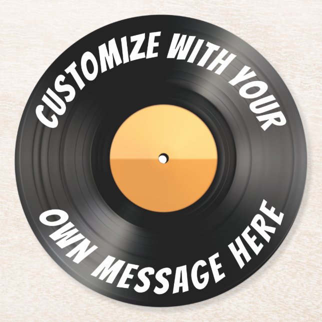Customized Vinyl Record Round Paper Coaster (Front)