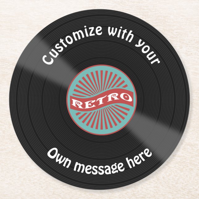 Customized Vinyl Record Round Paper Coaster (Front)