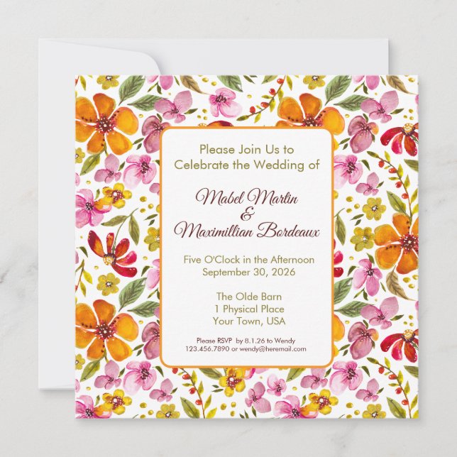Customized Watercolor Floral Wedding Invitation  (Front)