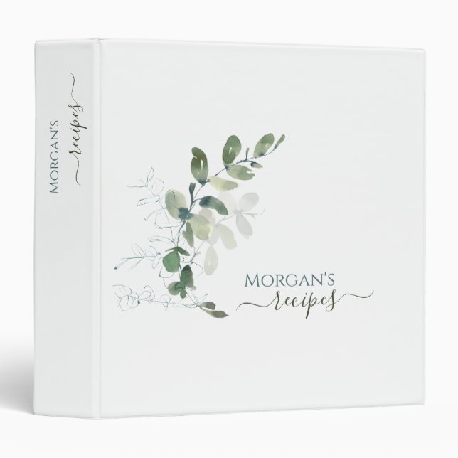 Customized Watercolor Greenery Recipe Binder (Front/Spine)