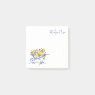 Customized Watercolor Roses Rustic WheelBarrow Post-it Notes