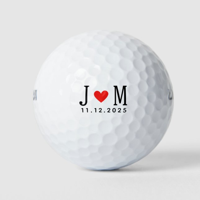 Customized wedding Couple Name Date Red Love Golf Balls (Front)