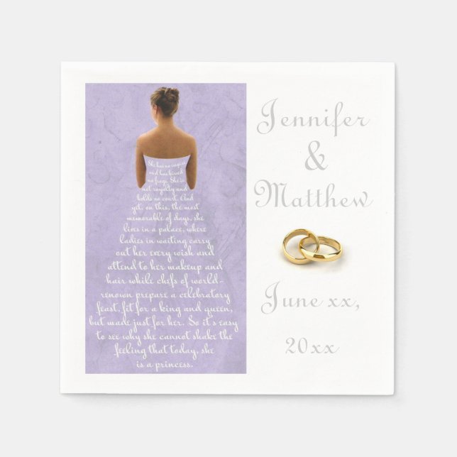 Customized Wedding Dress and Gold Wedding Rings Na Napkin (Front)
