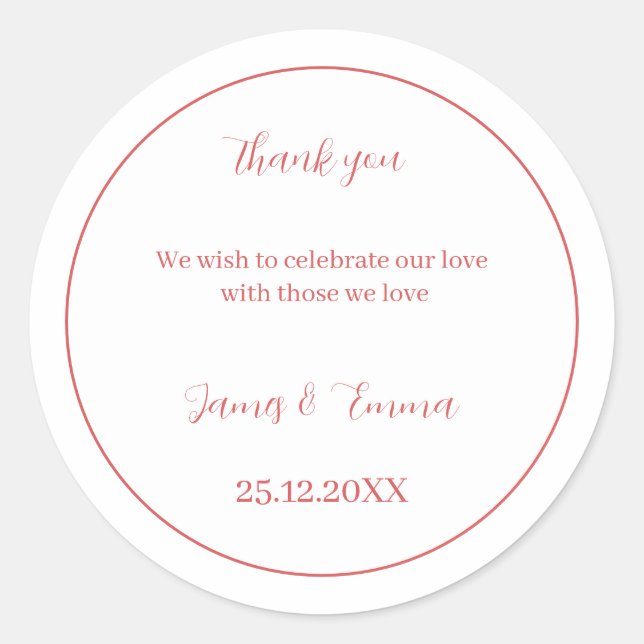 Customized Wedding Simple Rose Classic Round Sticker (Front)