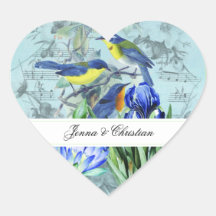 Customized Wedding Songbirds Heart Stickers