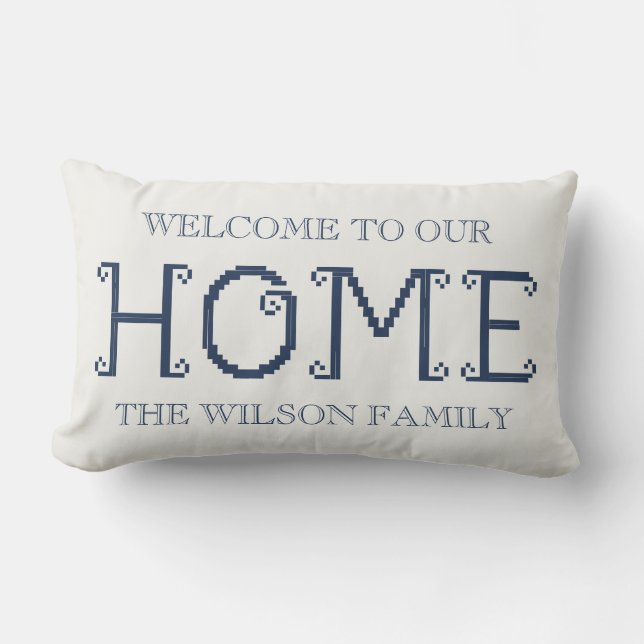 Customized "Welcome to Our Home" with Family Name Lumbar Pillow (Front)