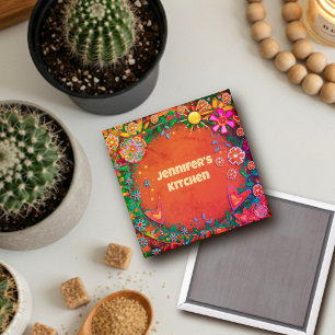 Customized Whimsical Pretty Floral Sunshine Magnet