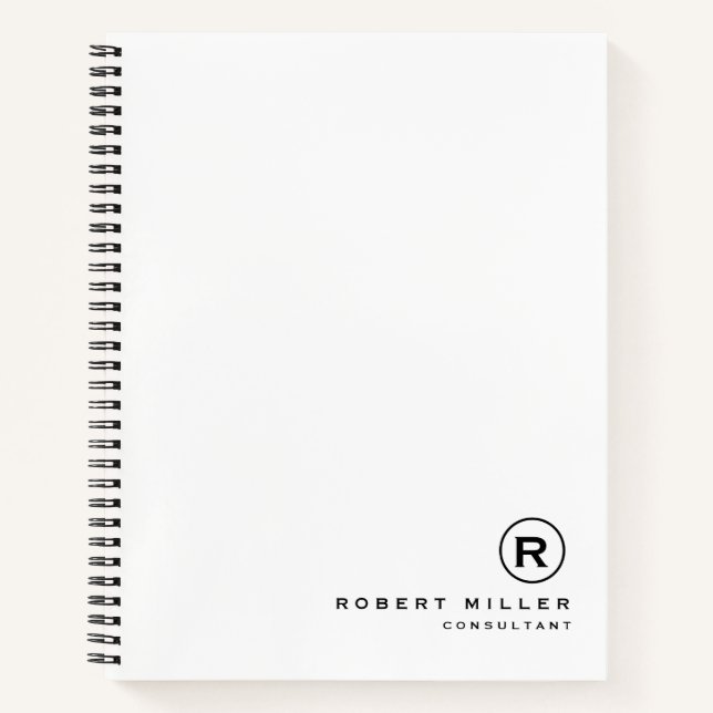 Customized White And Black Monogram Initial  Notebook (Front)