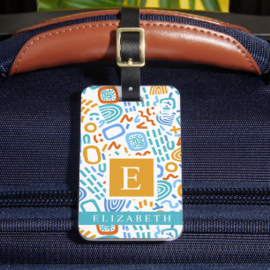 Customized White Blue Yellow Red Abstract Pattern Luggage Tag