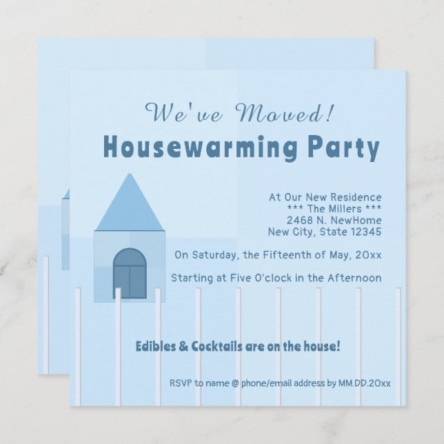 Customized White Fence New Home Housewarming Party Announcement (Front/Back)