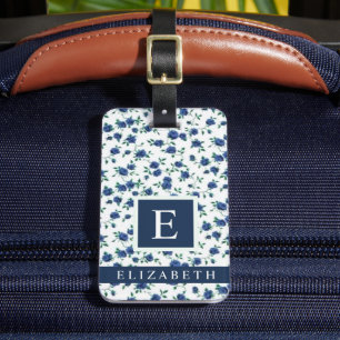 Customized White Floral Blue Violet Purple Flowers Luggage Tag