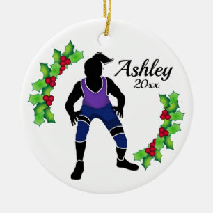 Customized Wrestling Xmas Purple & Blue Ceramic Ornament