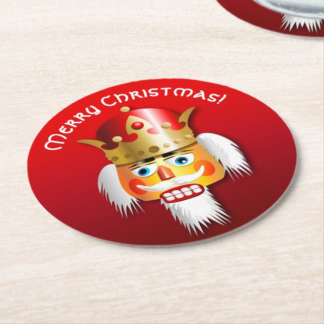 Customized Xmas Nutcracker King Cartoon Round Paper Coaster (Angled)