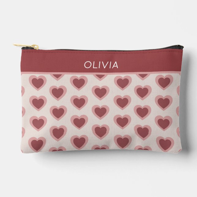 Customized Y2K Heart in Bordeaux Pink Retro Accessory Pouch (Front)