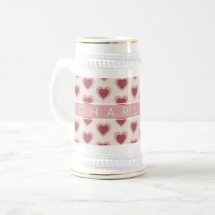 Customized Y2K Heart in Bordeaux Pink Retro Beer Stein