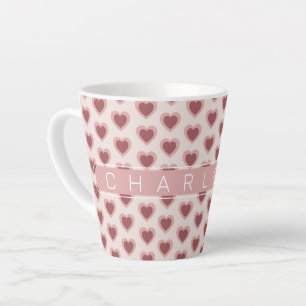 Customized Y2K Heart in Bordeaux Pink Retro Latte Mug