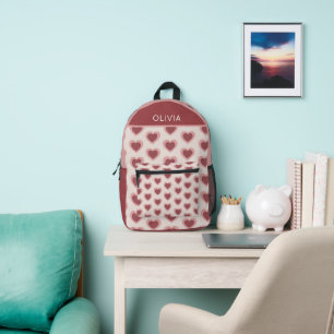 Customized Y2K Heart in Bordeaux Pink Retro Printed Backpack