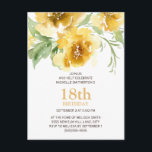 Customized Yellow Floral 18th Birthday Postcard<br><div class="desc">Cute,  girly,  and feminine yellow watercolor flowers and green leaves customized 18th birthday party invitation for teen girls.  You can change the text on this card for a birthday party for any age you are celebrating.</div>