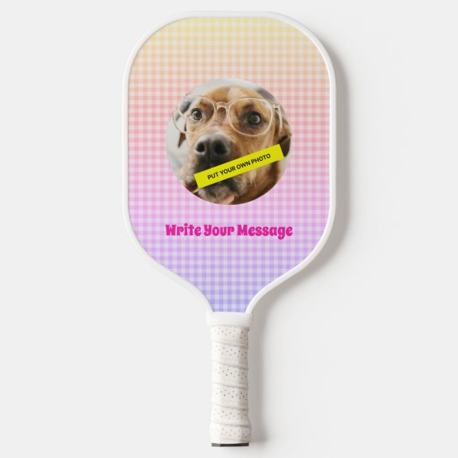 Customized Your Dog Photo Message PInk Pickleball Paddle (Front)