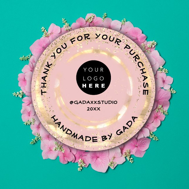  CustomLogo Thank You Handmade Rose Gold Confetti  Classic Round Sticker (Creator Uploaded)