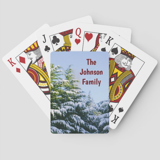 Customozable Winter Scene Family Name Playing Cards (Back)
